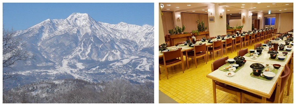 妙高山と施設の食堂